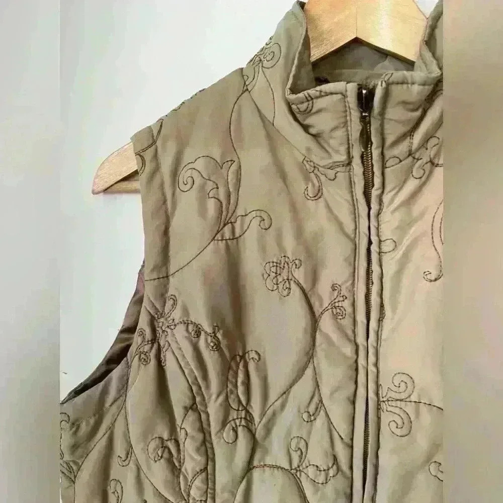 Dash Womens Tan Embroidered Floral Cottagecore Cabin Core Lined Vest  12 - Picture 4 of 13